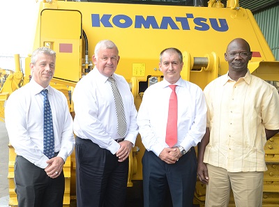 (L-r): Scott McCaw, group managing director, Panafrican Equipment Group, Graham Clark, group managing director, Dangote Sugar Refinery Plc, Giuseppe Pozzi, managing director, Panafrican Equipment  (Nigeria) Ltd and Engr. Abdullahi Sule, managing director, Dangote Sugar Refinery Plc during the equipment handover ceremony of 118 new machines at Josepdam Port Facility, Lagos during the weekend.